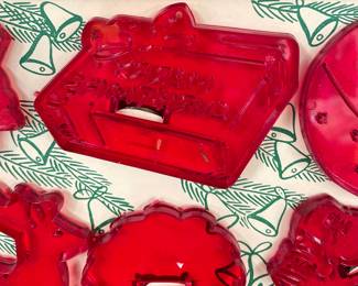 Vintage 1950's Christmas Cookie Cutters Christmas Tree, Ornament, Reindeer, Santa Head, Sant Full Body, Bells, Holly Berries, Angel & Present in Box with Recipe Printed on Cover