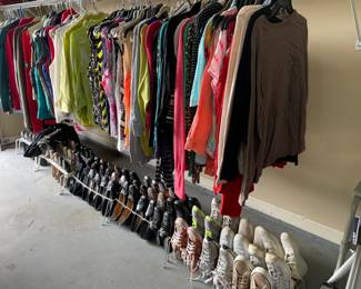 women's clothing, women's shoes, large shoe racks