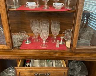 fine glassware, crystal serving dishes, platters, silver candlesticks