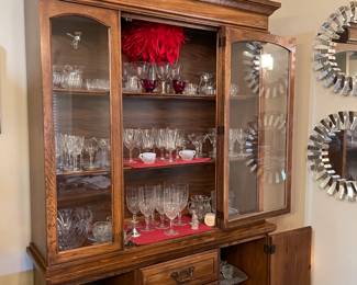 fine glassware, crystal, serving dishes, serbing trays, decor, blue and white china, mirror wall art, wood china cabinet