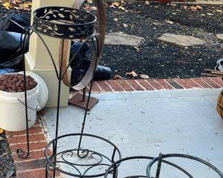 various iron plant stands, sets, planters, pots