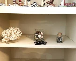 collection of lighthouses, large corals, sea shells