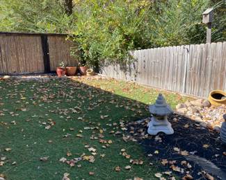 garden sculptures, bird feeders, plants and planters