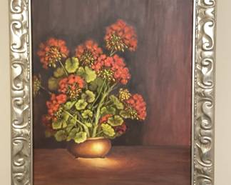 red geranium framed wall art