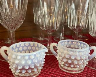sugar and creamer set, white hobnail