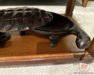 Hand Carved Wood Turtle Trinket Box