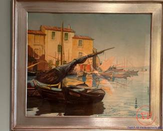 Vintage Harbor Scene Lithograph