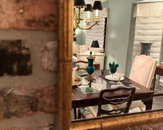 LABARGE Wall Mirror with Faux Gold Gilt Bamboo Frame