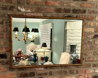 LABARGE Wall Mirror with Faux Gold Gilt Bamboo Frame