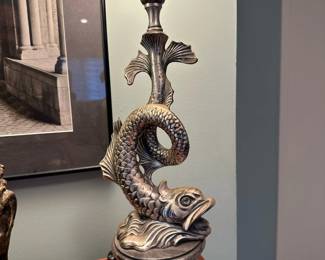 Vintage Koi Fish Table Lamps with Glass Shade