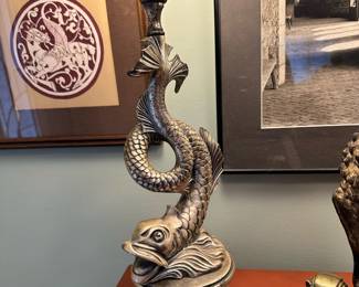 Vintage Koi Fish Table Lamps with Glass Shade