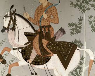 Original Oil on Silk Chinese Warrior Scene