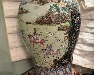 Large Vintage Chinese Floor Vase / Urn on Wood Stand