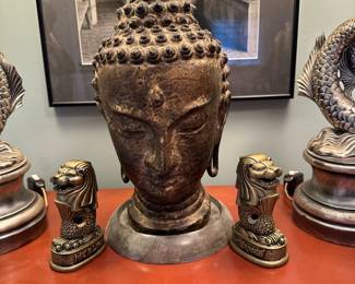 Vintage Bronze Buddha Head Sculpture