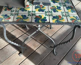 Vintage Wrought Iron Tile Topped Side Table