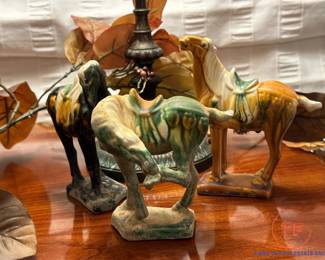 Vintage Tang Style Majolica Stallion Figurines