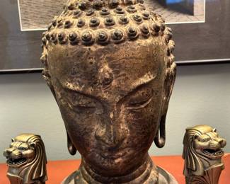 Vintage Bronze Buddha Head Sculpture