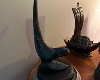 Stone Bird Sculpture on Marble Base