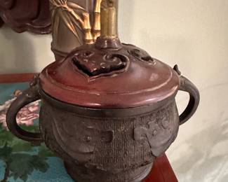 Chinese Censer with Jade Foo Dog Handle