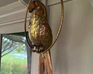 Vintage Brass and Copper Hanging Parrot