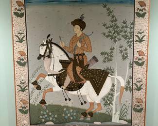 Original Oil on Silk Chinese Warrior Scene