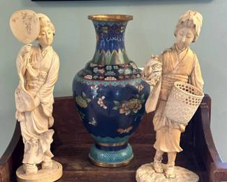 Carved Bone Geisha Statues