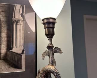Vintage Koi Fish Table Lamps with Glass Shade