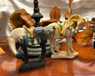 Vintage Tang Style Majolica Stallion Figurines