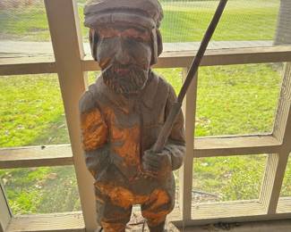 Hand Carved Wood Golfer Statue