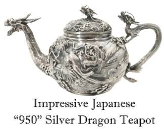 Japanese 950 Silver Dragon Teapot 
