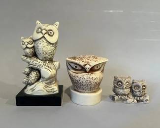 Vintage Cast Resin Owl Figurines By A. Gianelli And Wony Ltd., Italy
