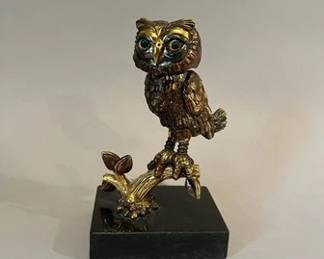 Frank Meisler (Israel, B. 1929) Brass Owl On Branch Sculpture
