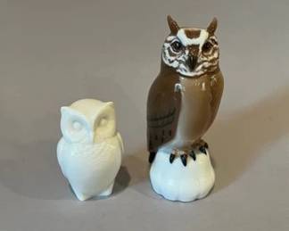 Two Porcelain Owl Figurines By B&G, Copenhagen And HutschenReuther, Germany
