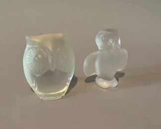 Frosted Art Glass Owl Figurines
