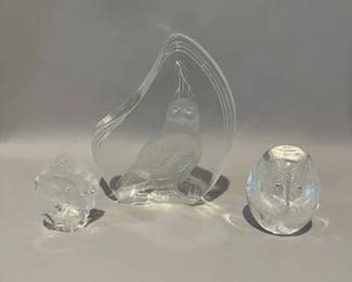 Crystal Art Glass Owls By Capredoni And Mats Jonasson
