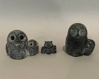 Cast Composite Owl Figurines, Two By The Wolf Sculptures, Canada
