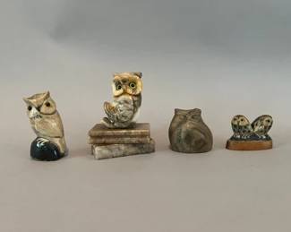 Group Of Four Owl Figurines And Paperweights
