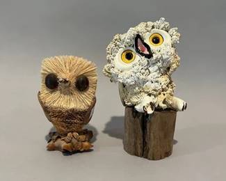 Vintage Spaghetti Ceramic Owl Figurine With Brushart Owl Figurine
