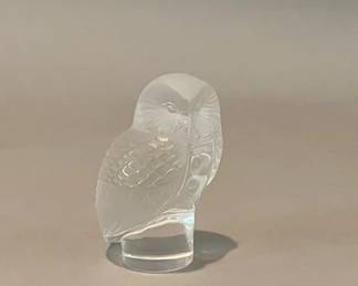 Lalique Art Glass Owl Figurine, France
