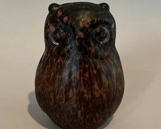 Bertie Vallien For Kosta Boda Heartwarming Owl Frosted And Mottled Brown Art Glass Figurine, Sweden, 1976
