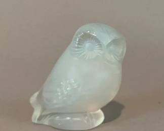 Lalique Art Glass Owl Figurines, France
