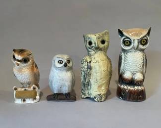 Group Of Four Vintage Ceramic Owl Statuettes

