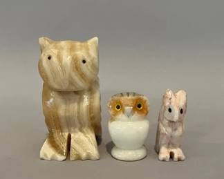 Carved Stone Owl Figurines

