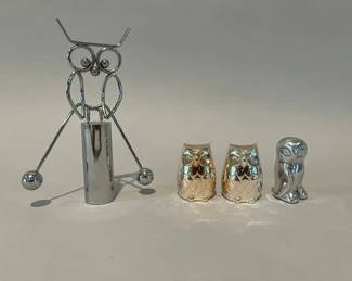 Group Of Three Owl Themed Objects
