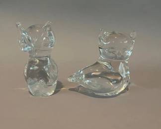 Konstglas Marcolin Lead Crystal Art Glass Owl Figurines, Sweden
