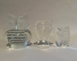 Viking Art Glass Owl Figurines Or Paperweights
