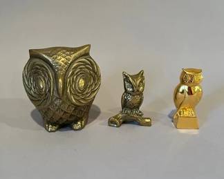 Group Of Three Brass Owl Figurines
