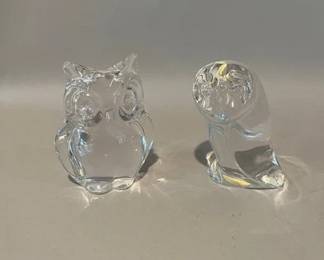 Two Crystal Owl Figurines
