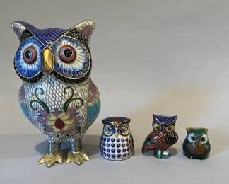 Cloisonne Owl Figurines, Modern
