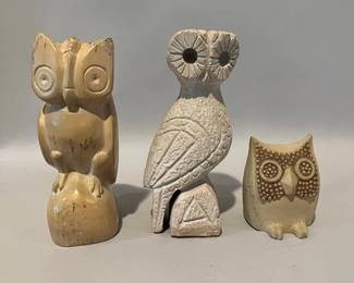 Group Of Three Stylized Owl Figurines
